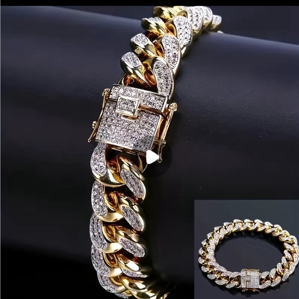 NWT Unisex Cuban Link Cubic Zirconia Bracelet 12mm